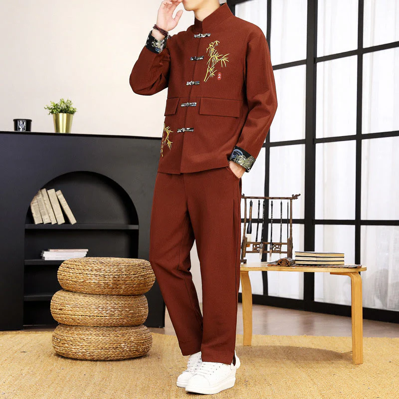 Set di abbigliamento da uomo con camicia a maniche lunghe e pantaloni, in bambù, con bottoni a rana, 2 pezzi, motivo : Buddha Stones - Image 25