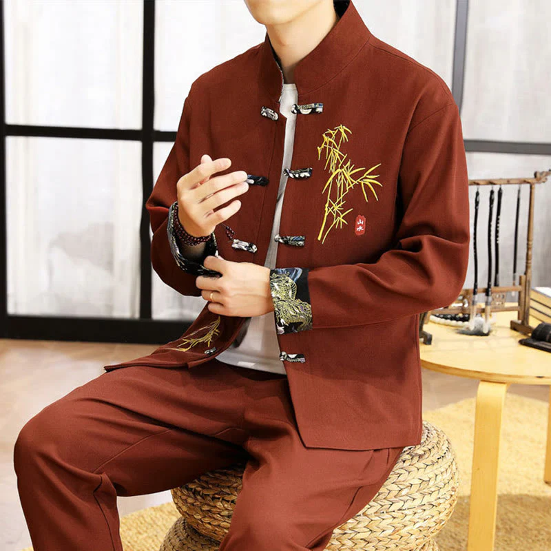 Set di abbigliamento da uomo con camicia a maniche lunghe e pantaloni, in bambù, con bottoni a rana, 2 pezzi, motivo : Buddha Stones - Image 29