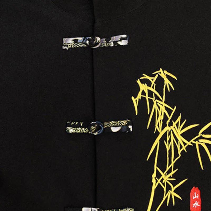 Set di abbigliamento da uomo con camicia a maniche lunghe e pantaloni, in bambù, con bottoni a rana, 2 pezzi, motivo : Buddha Stones - Image 6