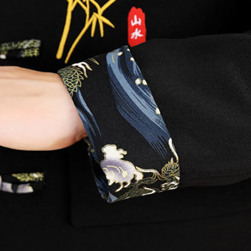 Set di abbigliamento da uomo con camicia a maniche lunghe e pantaloni, in bambù, con bottoni a rana, 2 pezzi, motivo : Buddha Stones - Image 9