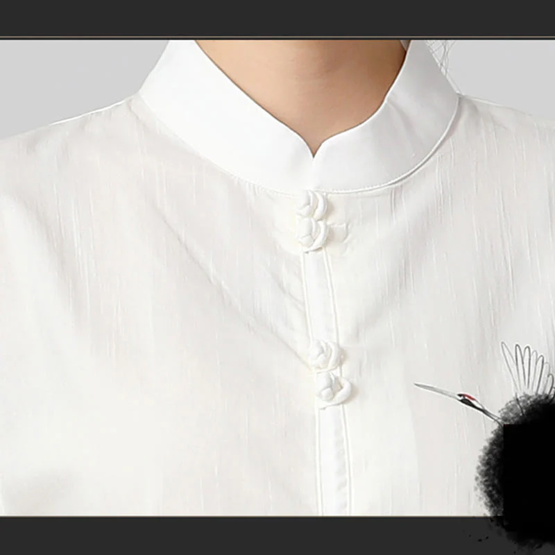 Set di abbigliamento per la pratica Buddha Stones White Crane Sea Cotton Linen Meditazione Preghiera Spirituale Zen Tai Chi Qigong - Image 10