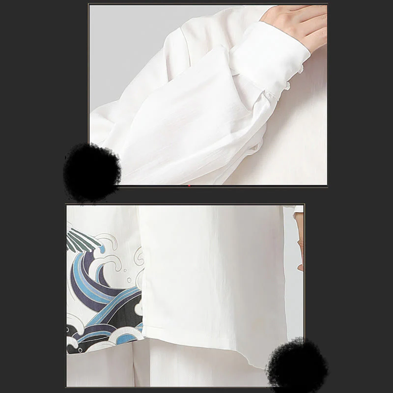 Set di abbigliamento per la pratica Buddha Stones White Crane Sea Cotton Linen Meditazione Preghiera Spirituale Zen Tai Chi Qigong - Image 14