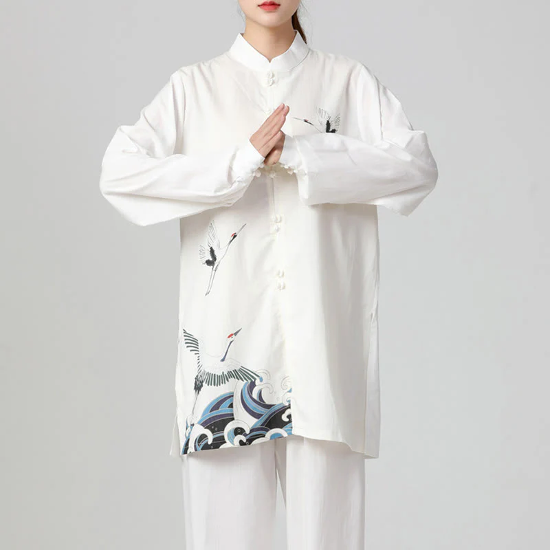 Set di abbigliamento per la pratica Buddha Stones White Crane Sea Cotton Linen Meditazione Preghiera Spirituale Zen Tai Chi Qigong - Image 8