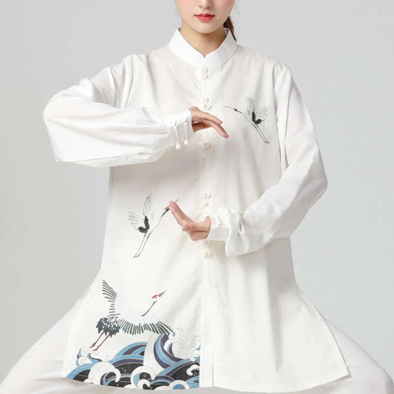 Set di abbigliamento per la pratica Buddha Stones White Crane Sea Cotton Linen Meditazione Preghiera Spirituale Zen Tai Chi Qigong - Image 9