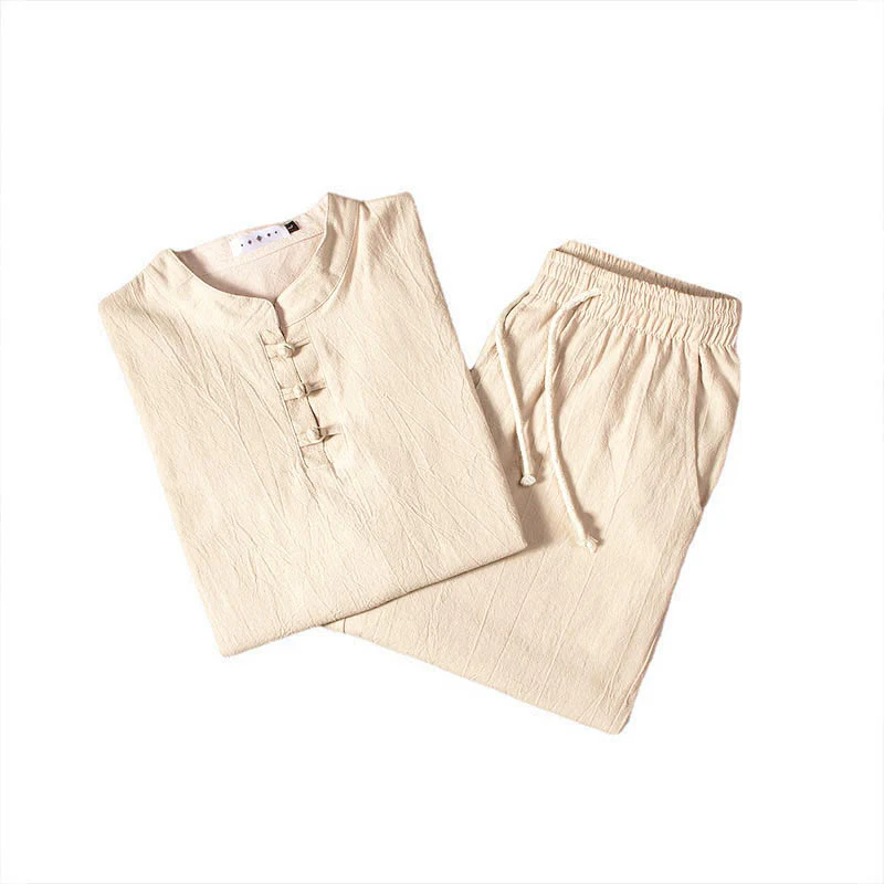 Set di abbigliamento da uomo con pantaloni e top a maniche lunghe color puro Buddha Stones - Image 7