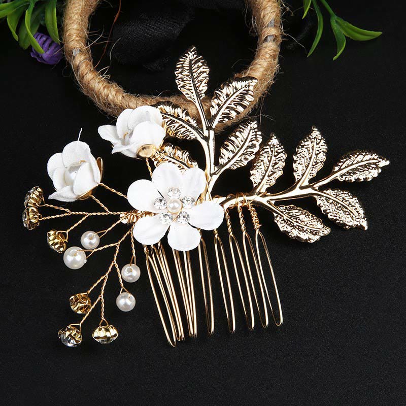 Set di pettini per capelli con forcina e fiore in foglia d'oro fatti a mano, 4 pezzi, Buddha Stones - Image 14