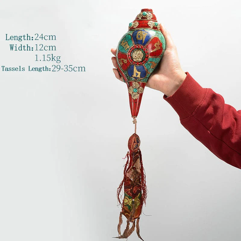Shankha tibetano fatto a mano Om Mani Padme Hum Buddha Avalokitesvara Turchese Conchiglia Decorazione positiva - Image 18