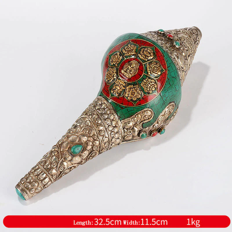Shankha tibetano fatto a mano Om Mani Padme Hum Buddha Avalokitesvara Turchese Conchiglia Decorazione positiva - Image 20