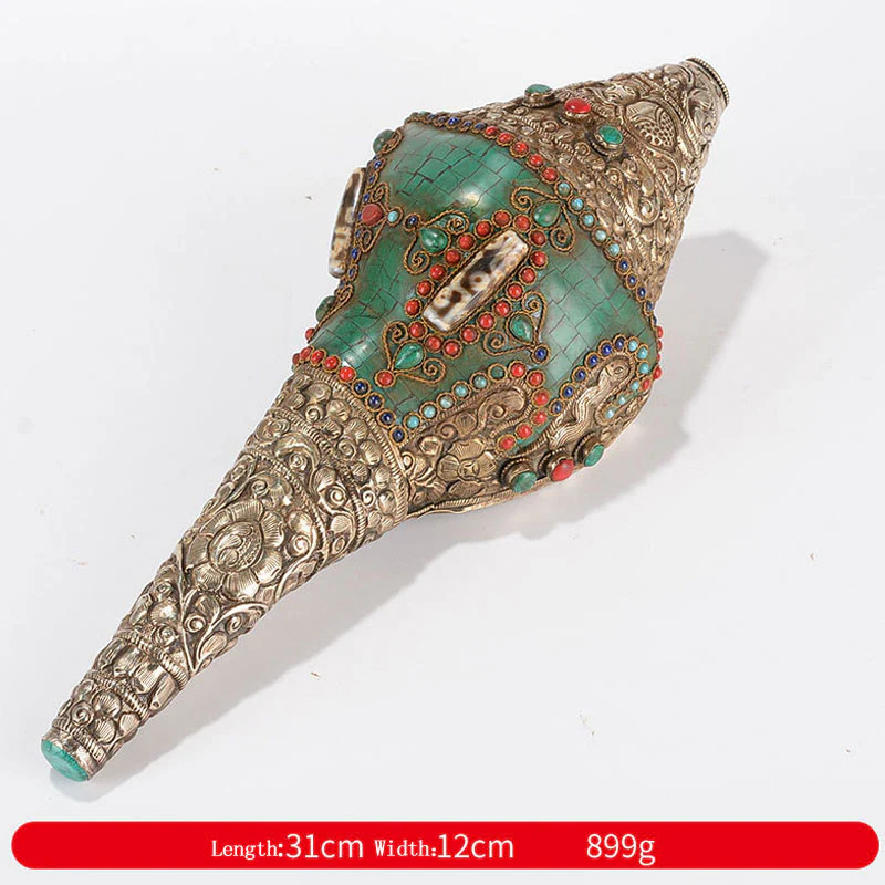 Shankha tibetano fatto a mano Om Mani Padme Hum Buddha Avalokitesvara Turchese Conchiglia Decorazione positiva - Image 21