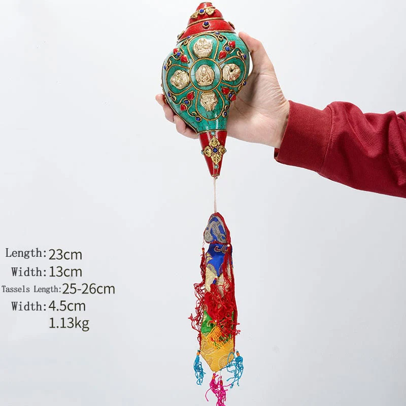 Shankha tibetano fatto a mano Om Mani Padme Hum Buddha Avalokitesvara Turchese Conchiglia Decorazione positiva - Image 25