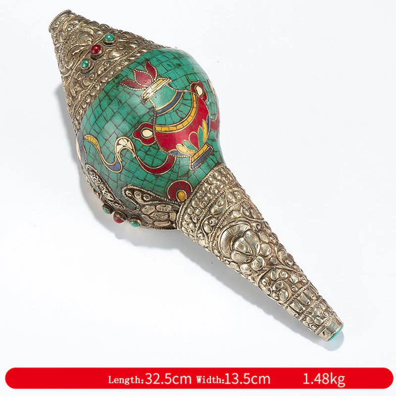 Shankha tibetano fatto a mano Om Mani Padme Hum Buddha Avalokitesvara Turchese Conchiglia Decorazione positiva - Image 28