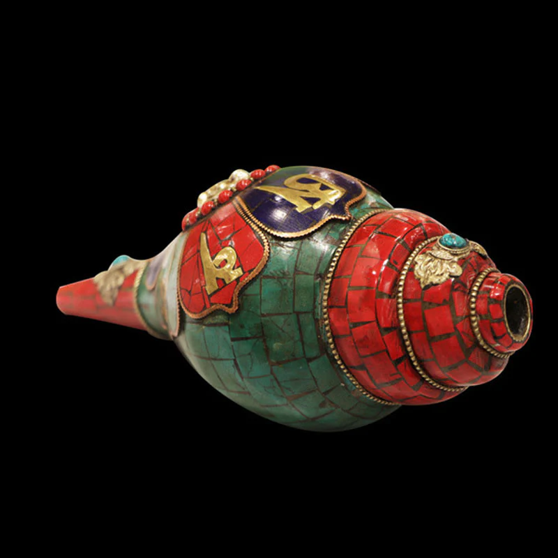 Shankha tibetano fatto a mano Om Mani Padme Hum Buddha Conch Shell Decorazione fortunata - Image 14