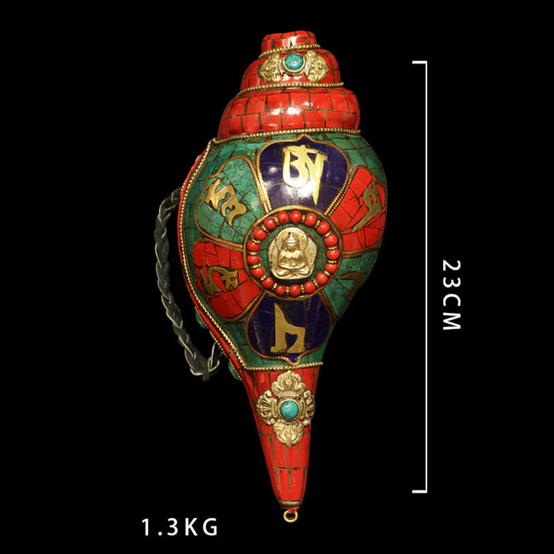 Shankha tibetano fatto a mano Om Mani Padme Hum Buddha Conch Shell Decorazione fortunata - Image 16