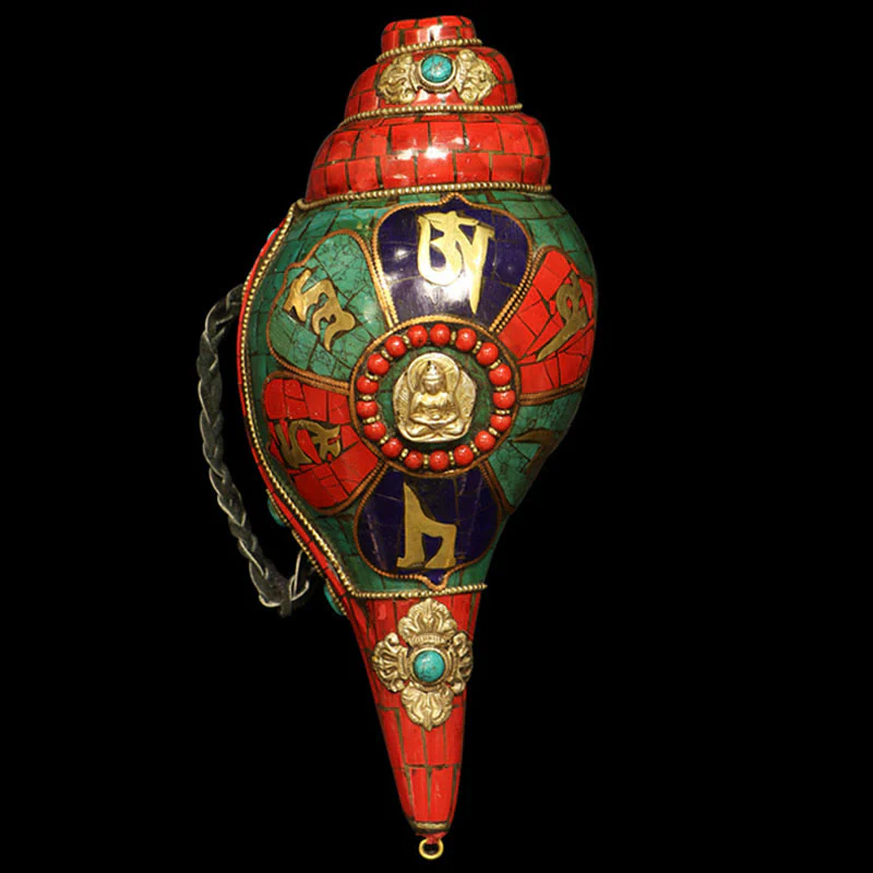 Shankha tibetano fatto a mano Om Mani Padme Hum Buddha Conch Shell Decorazione fortunata - Image 2