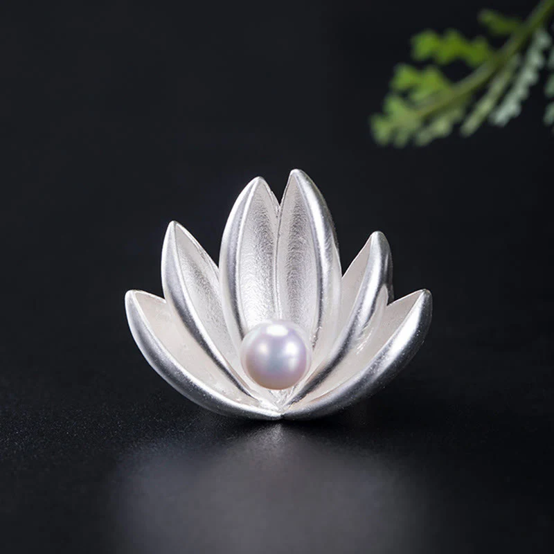 Spilla Buddha Stones 925 Sterling Silver Lotus Flower Pearl New Beginning - Image 7