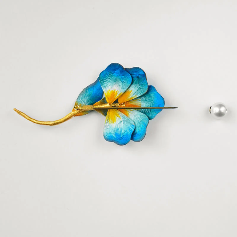 Spilla con fiore blu in seta di gelso e Buddha Stones, realizzata a mano - Image 4