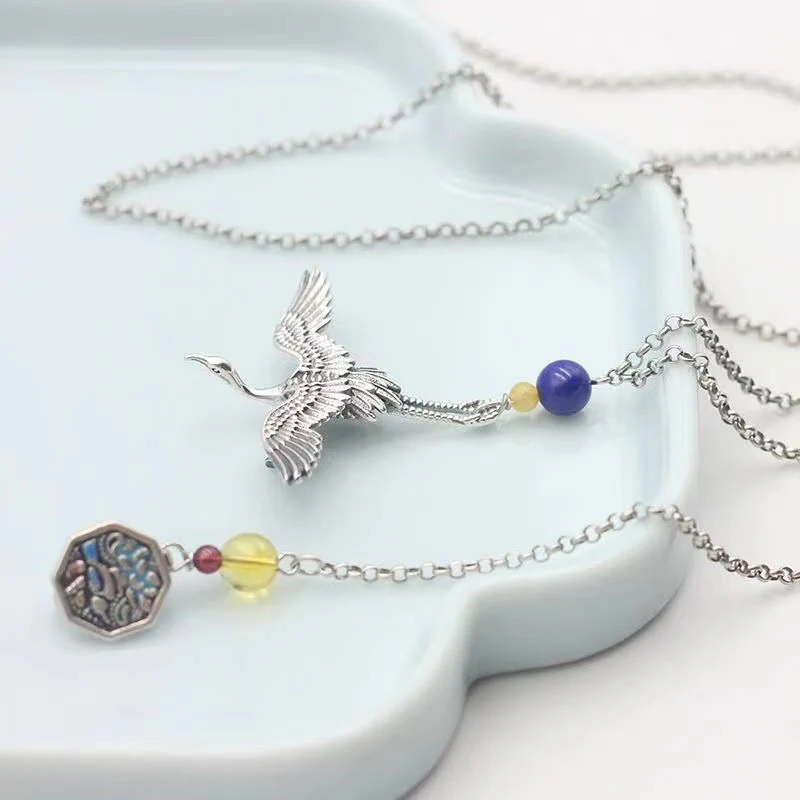 Spilla in rame con gru vintage Buddha Stones - Image 3