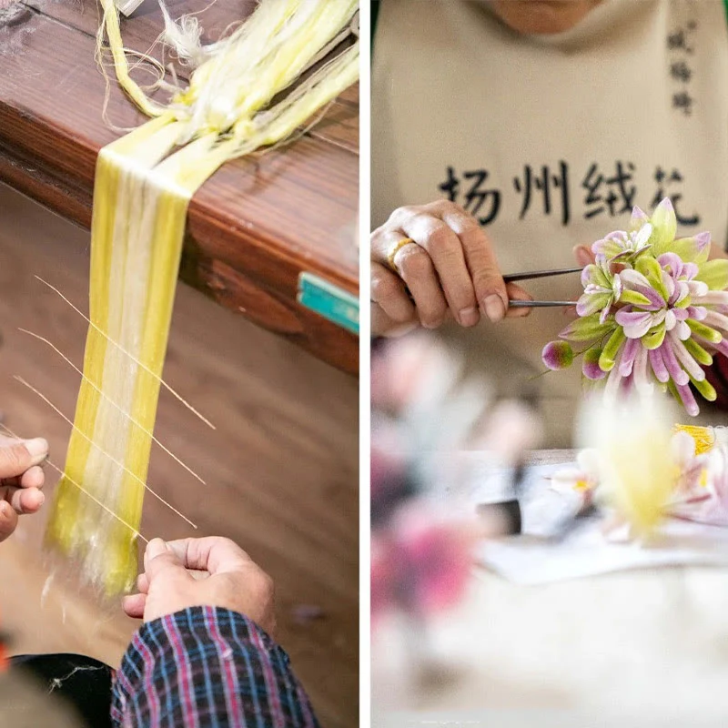 Spilla in seta di gelso con fiori di pesco in velluto di Yangzhou, realizzata a mano con Buddha Stones - Image 8