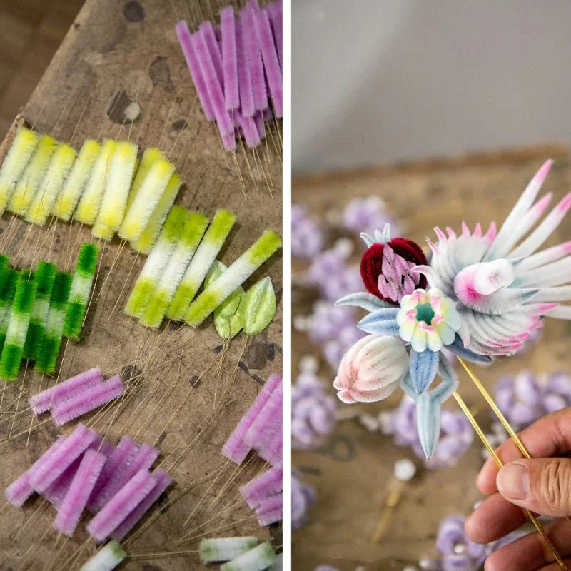 Spilla in seta di gelso con fiori di pesco in velluto di Yangzhou, realizzata a mano con Buddha Stones - Image 9