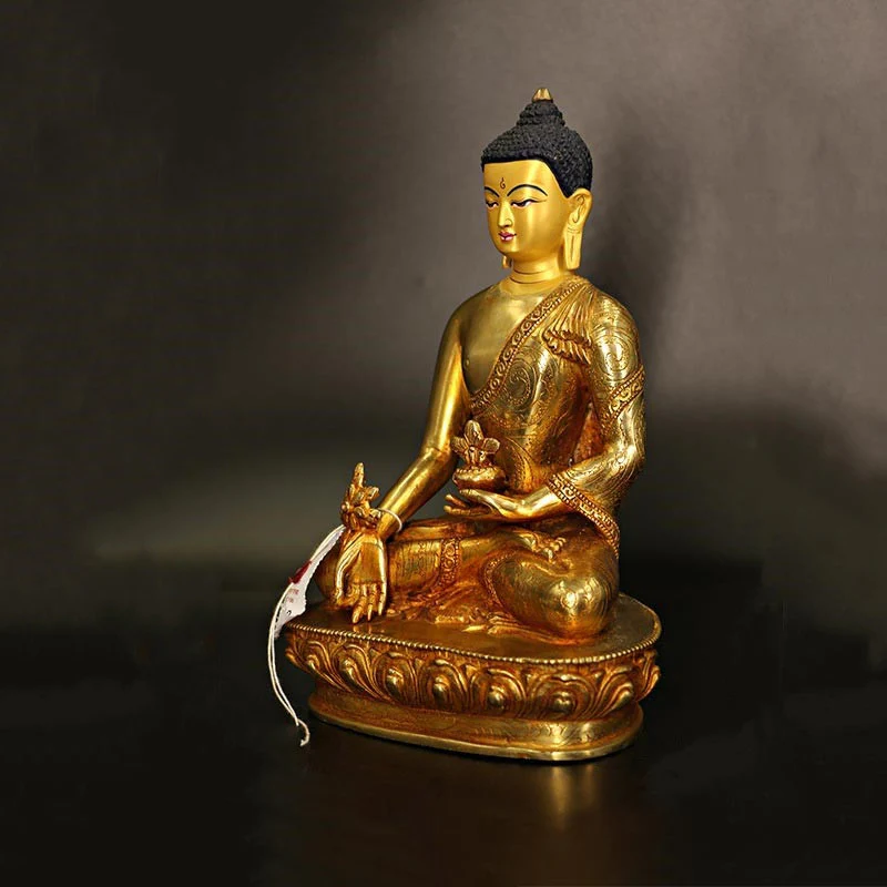 Statua di Buddha Shakyamuni Buddha della medicina Compassione in rame placcato oro Decorazione - Image 6