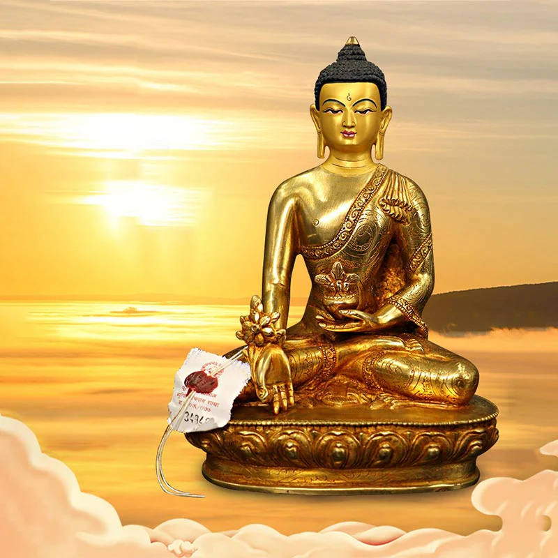 Statua di Buddha Shakyamuni Buddha della medicina Compassione in rame placcato oro Decorazione - Image 8