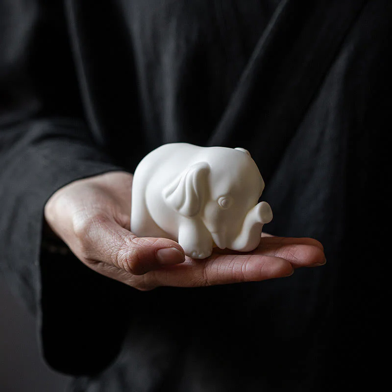 Statua di elefante piccolo Buddha Stones porcellana bianca ceramica forza decorazione scrivania casa - Image 4