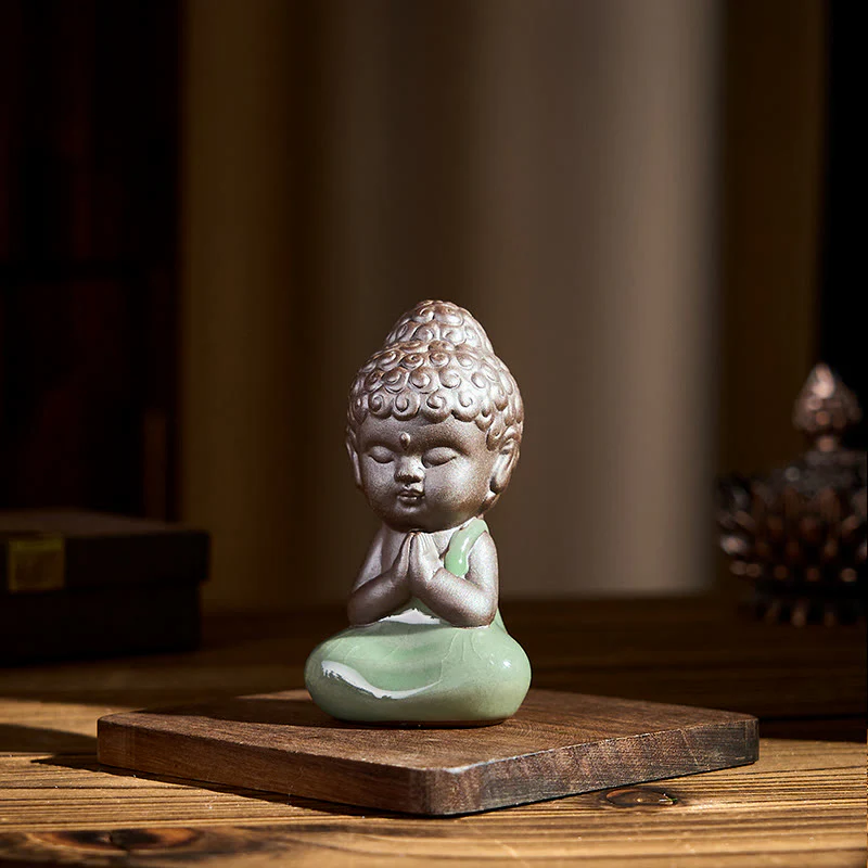 Statua in ceramica del monaco che riposa in meditazione, preghiera, Buddha Stones, serenità, decorazione per la casa - Image 5