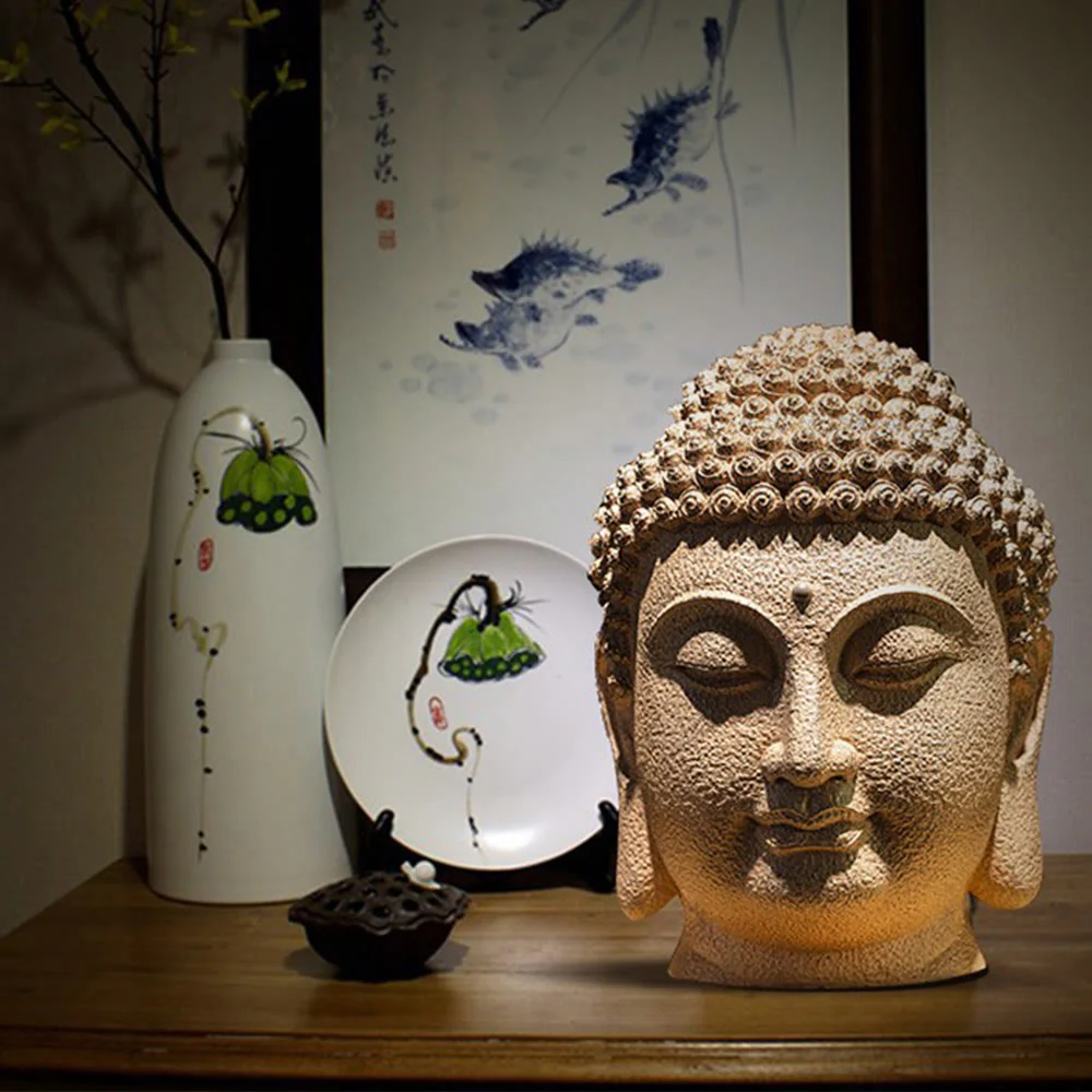 Statua in resina con testa di Buddha in meditazione, occhi chiusi, decorazione zen per la casa, 42*30*30 cm - Image 4