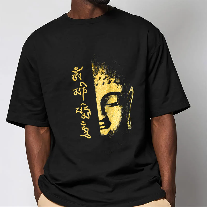 T-shirt in cotone Buddha Stones Om Mani Padme Hum Buddha dorato - Image 3