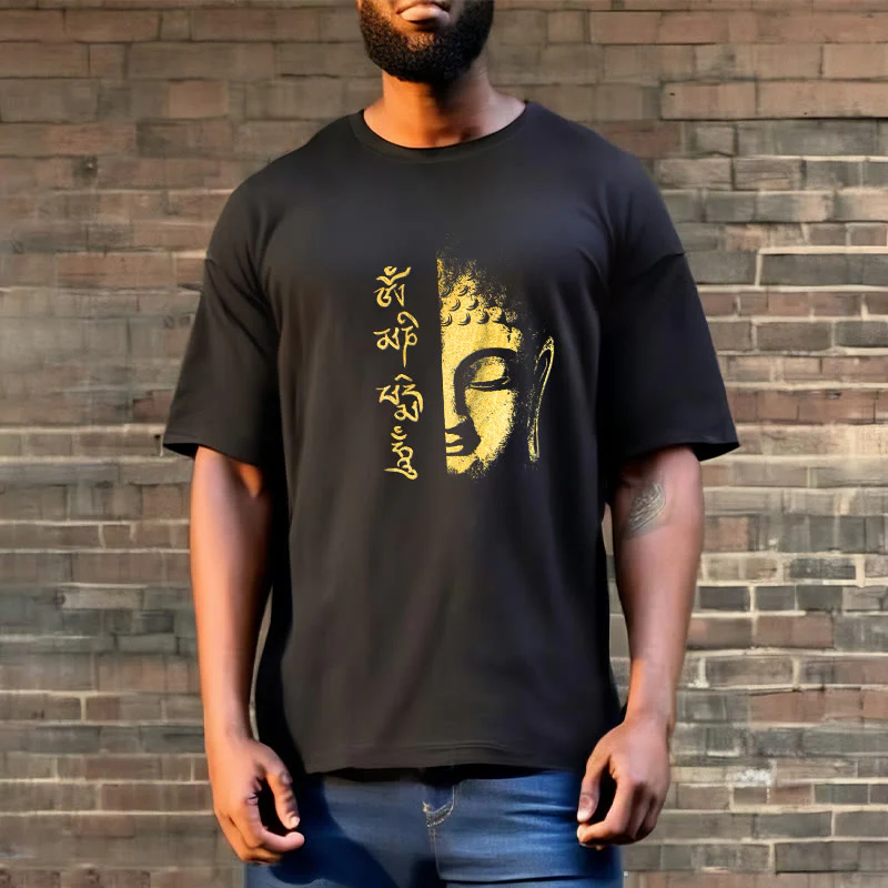 T-shirt in cotone Buddha Stones Om Mani Padme Hum Buddha dorato - Image 4