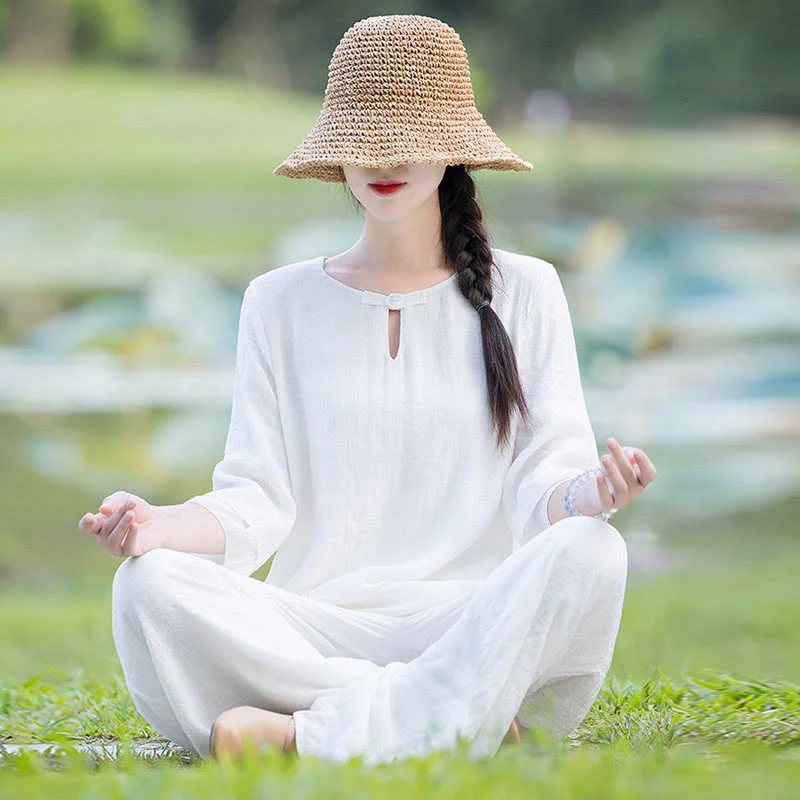 Tai Chi Meditazione Preghiera Zen Spirituale Mattina Pratica Abbigliamento Donna Set - Image 12