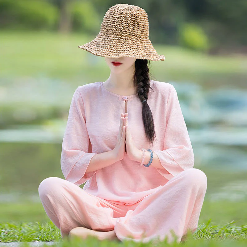 Tai Chi Meditazione Preghiera Zen Spirituale Mattina Pratica Abbigliamento Donna Set - Image 21