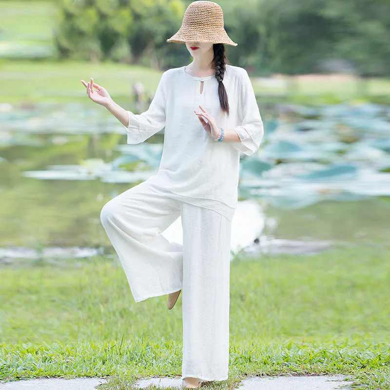 Tai Chi Meditazione Preghiera Zen Spirituale Mattina Pratica Abbigliamento Donna Set - Image 3