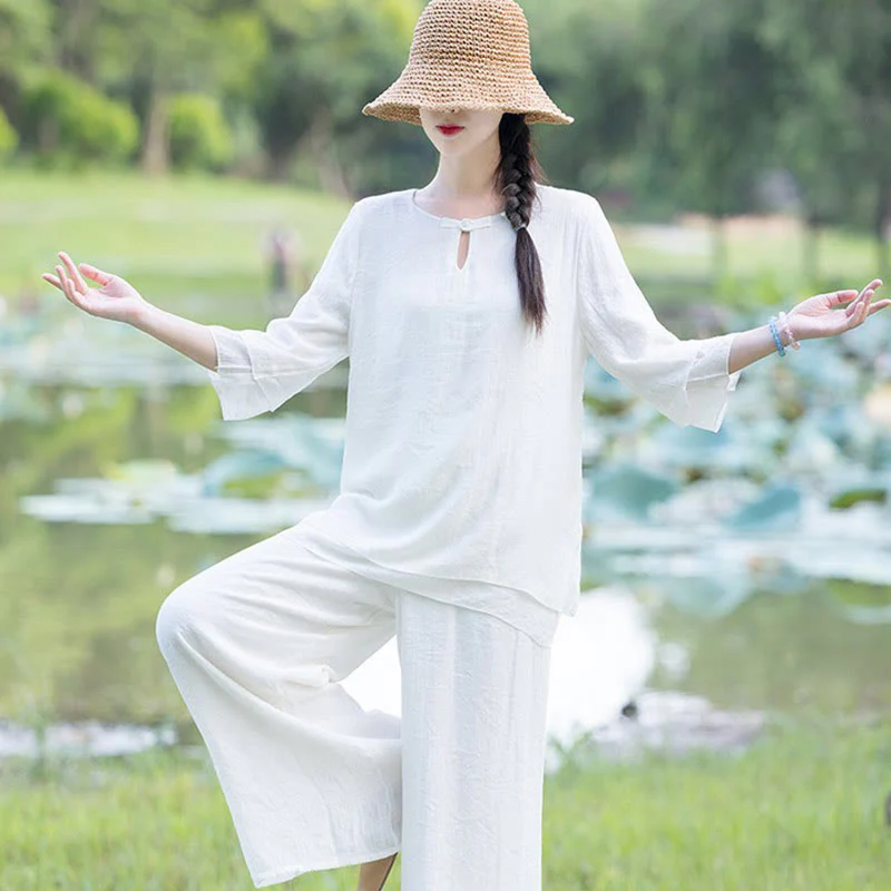 Tai Chi Meditazione Preghiera Zen Spirituale Mattina Pratica Abbigliamento Donna Set - Image 9