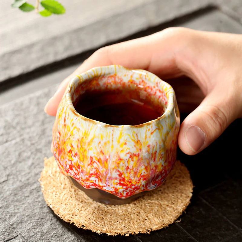 Tazza da tè in ceramica arancione rossa verde gialla Buddha Stones Kung Fu Tea Cup - Image 7