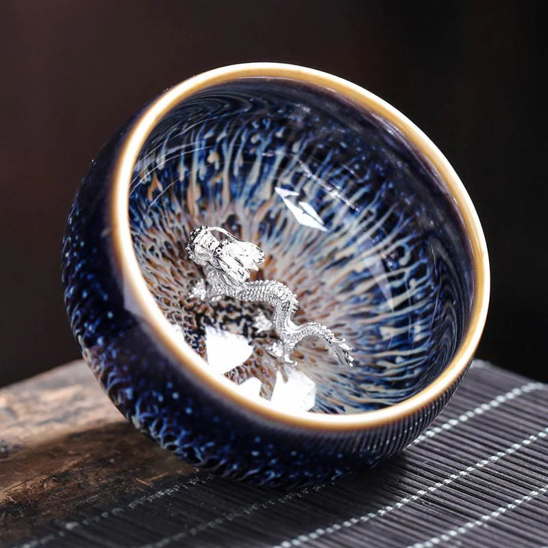 Tazza da tè in ceramica Buddha Stones 12 segni dello zodiaco cinese, realizzata a mano in Cina, motivo: Jianzhan, pesce koi, loto, drago, fenice, tazza da tè Kung Fu, 70 ml - Image 20
