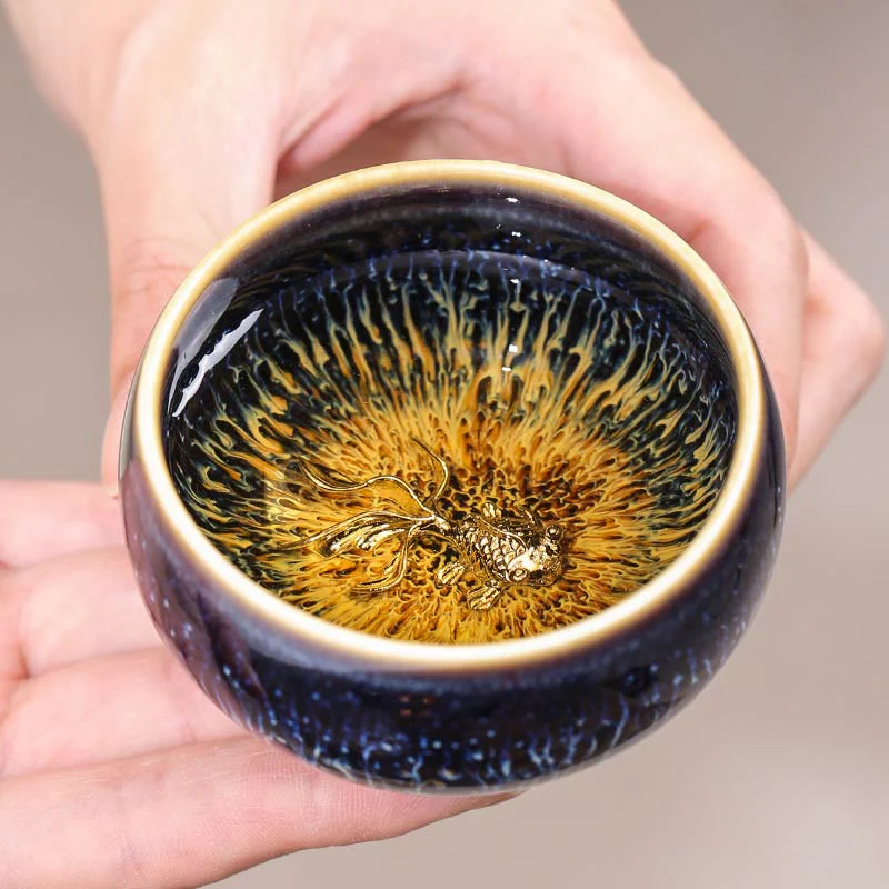Tazza da tè in ceramica Buddha Stones 12 segni dello zodiaco cinese, realizzata a mano in Cina, motivo: Jianzhan, pesce koi, loto, drago, fenice, tazza da tè Kung Fu, 70 ml - Image 3