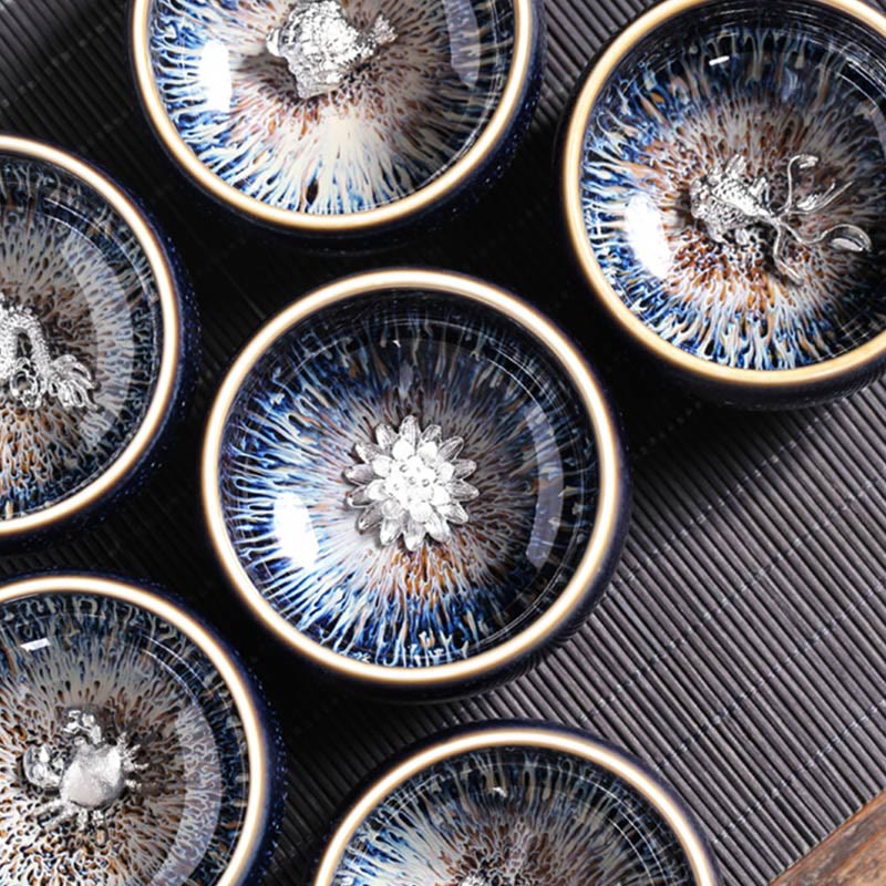 Tazza da tè in ceramica Buddha Stones 12 segni dello zodiaco cinese, realizzata a mano in Cina, motivo: Jianzhan, pesce koi, loto, drago, fenice, tazza da tè Kung Fu, 70 ml - Image 30