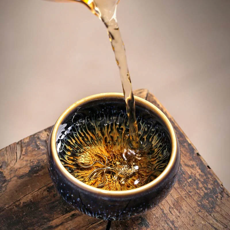 Tazza da tè in ceramica Buddha Stones 12 segni dello zodiaco cinese, realizzata a mano in Cina, motivo: Jianzhan, pesce koi, loto, drago, fenice, tazza da tè Kung Fu, 70 ml - Image 4