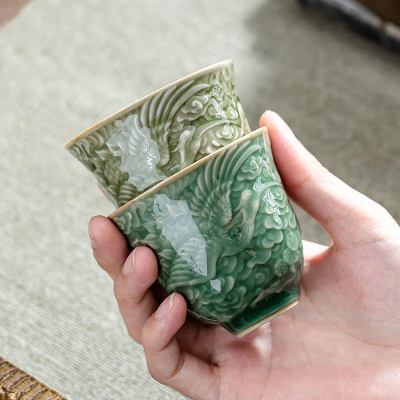 Tazza da tè in ceramica Buddha Stones Crane Pine Kung Fu Tea Cup 80ml - Image 2