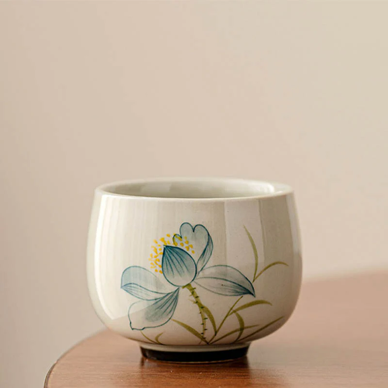 Tazza da tè in ceramica con fiore di loto dipinto a mano, Buddha Stones, tazza da tè Kung Fu - Image 2
