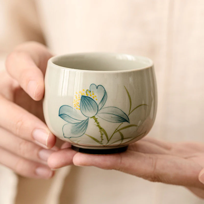 Tazza da tè in ceramica con fiore di loto dipinto a mano, Buddha Stones, tazza da tè Kung Fu - Image 3