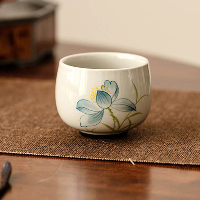 Tazza da tè in ceramica con fiore di loto dipinto a mano, Buddha Stones, tazza da tè Kung Fu - Image 9