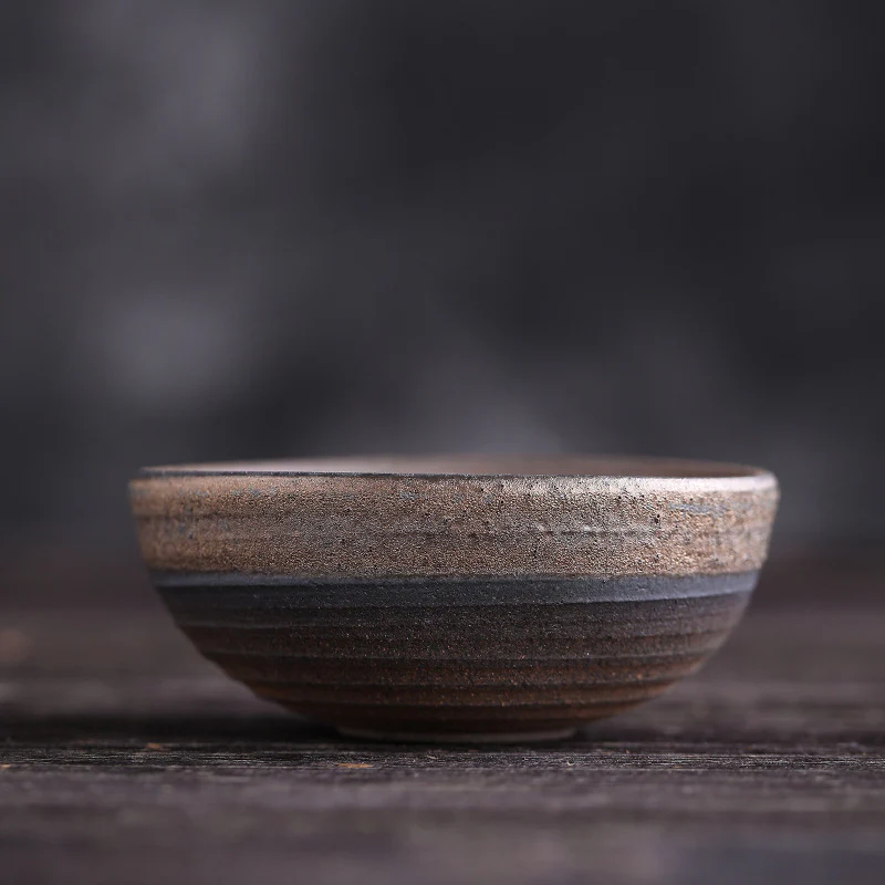 Tazza da tè in ceramica con trama a strisce marroni semplici Buddha Stones Kung Fu Tea Cup Bowl - Image 14