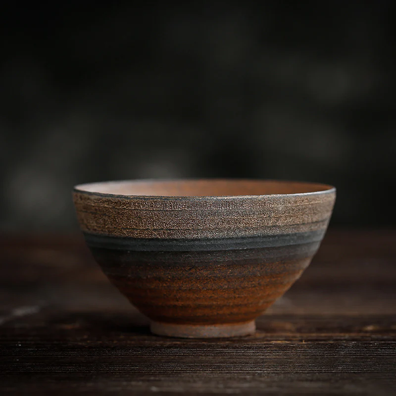 Tazza da tè in ceramica con trama a strisce marroni semplici Buddha Stones Kung Fu Tea Cup Bowl - Image 20
