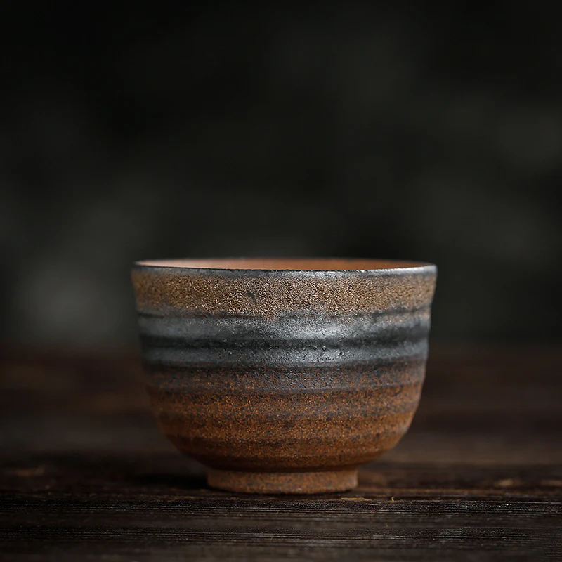 Tazza da tè in ceramica con trama a strisce marroni semplici Buddha Stones Kung Fu Tea Cup Bowl - Image 21