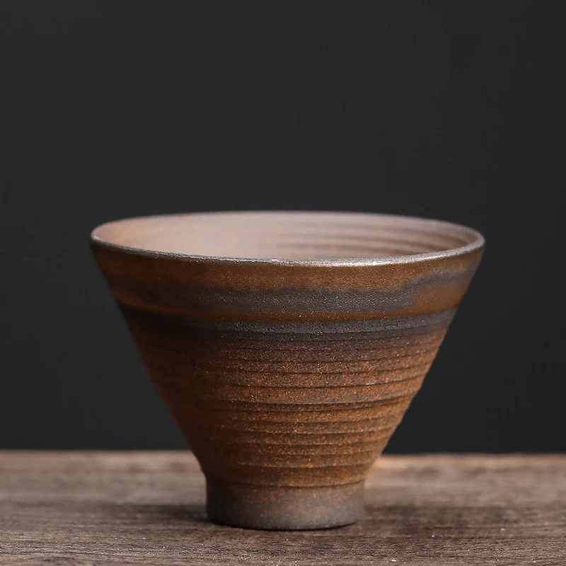 Tazza da tè in ceramica con trama a strisce marroni semplici Buddha Stones Kung Fu Tea Cup Bowl - Image 24
