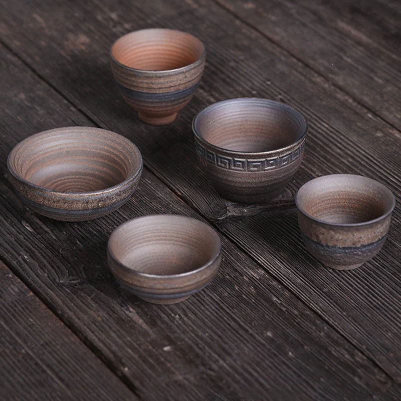 Tazza da tè in ceramica con trama a strisce marroni semplici Buddha Stones Kung Fu Tea Cup Bowl - Image 28