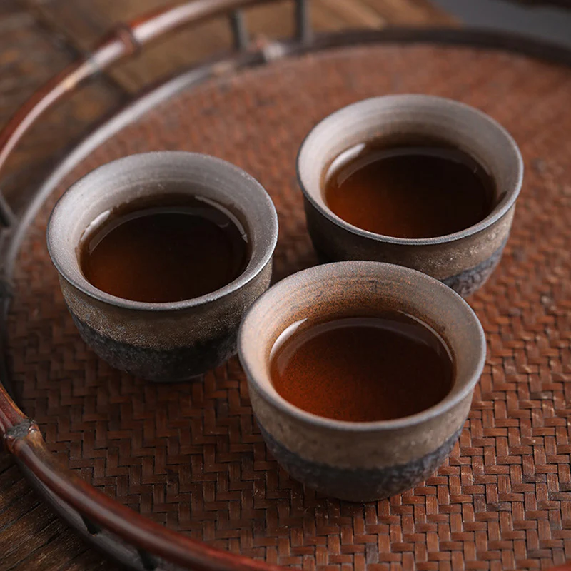 Tazza da tè in ceramica con trama a strisce marroni semplici Buddha Stones Kung Fu Tea Cup Bowl - Image 5