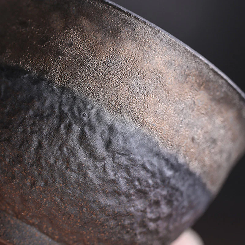 Tazza da tè in ceramica con trama a strisce marroni semplici Buddha Stones Kung Fu Tea Cup Bowl - Image 6
